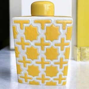 Large Sunshine Yellow Contemporary Ceramic Canaster With Lid By Three Hands Corp
